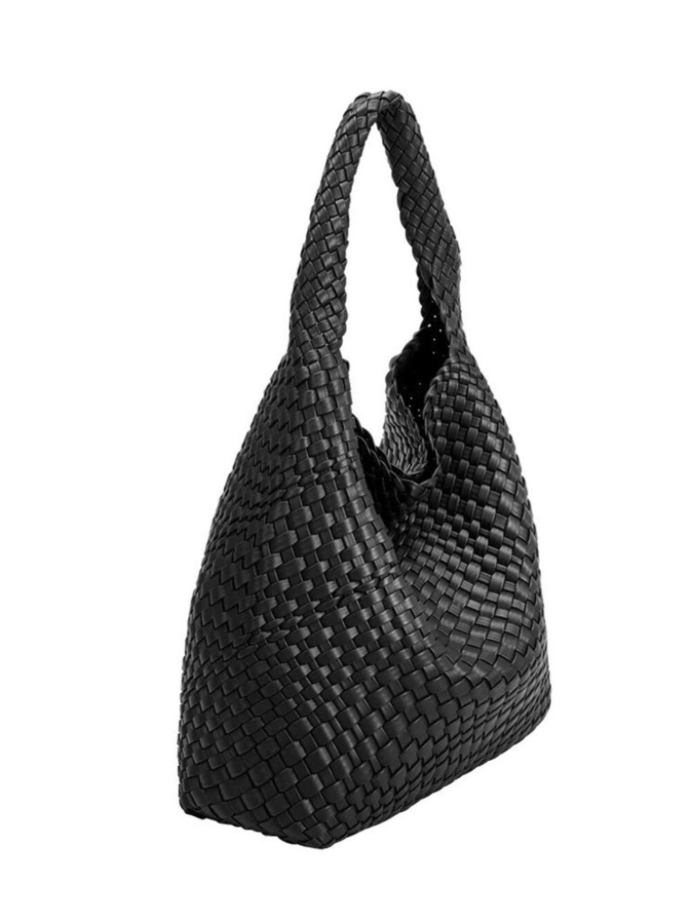 Black Large Woven Vegan Leather Shoulder Tote & Pouch Set - Picture 6 of 8
